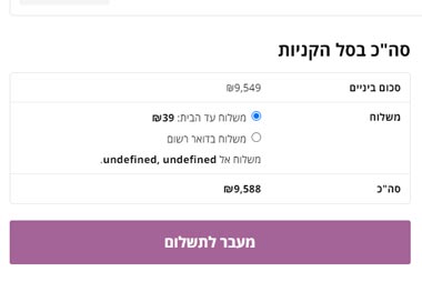 מוצר ממשק סליקה לאתר